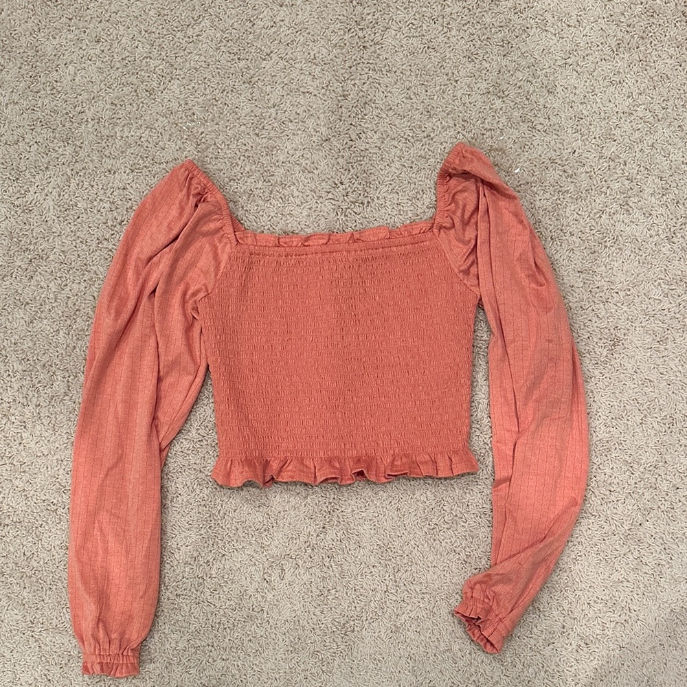 JCPenney Women's Rust Long Sleeve Smocked Top